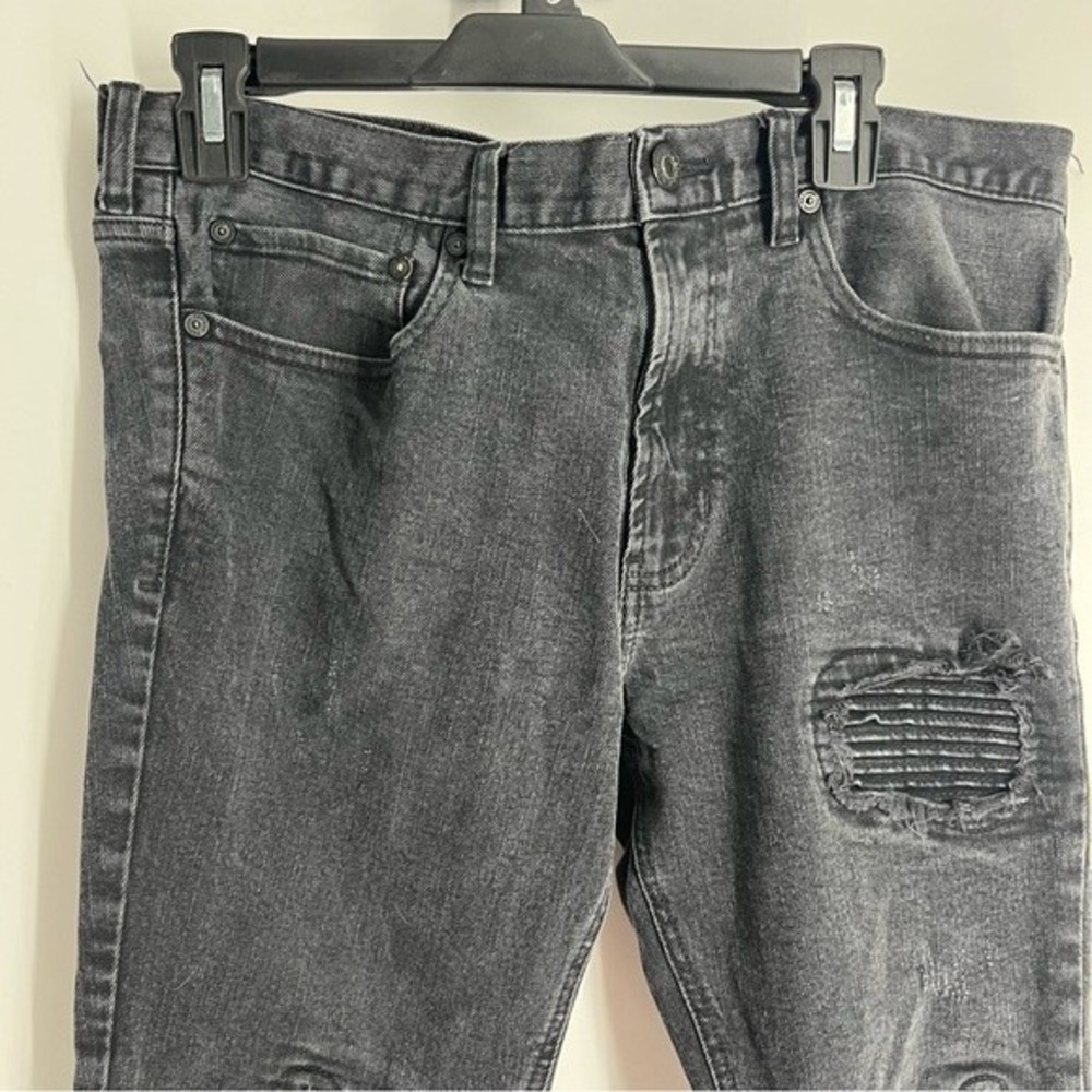 Pacsun Jeans Men 34 x 32 Black Super Skinny Distressed Patched Biker Denim Pants - Picture 4 of 8